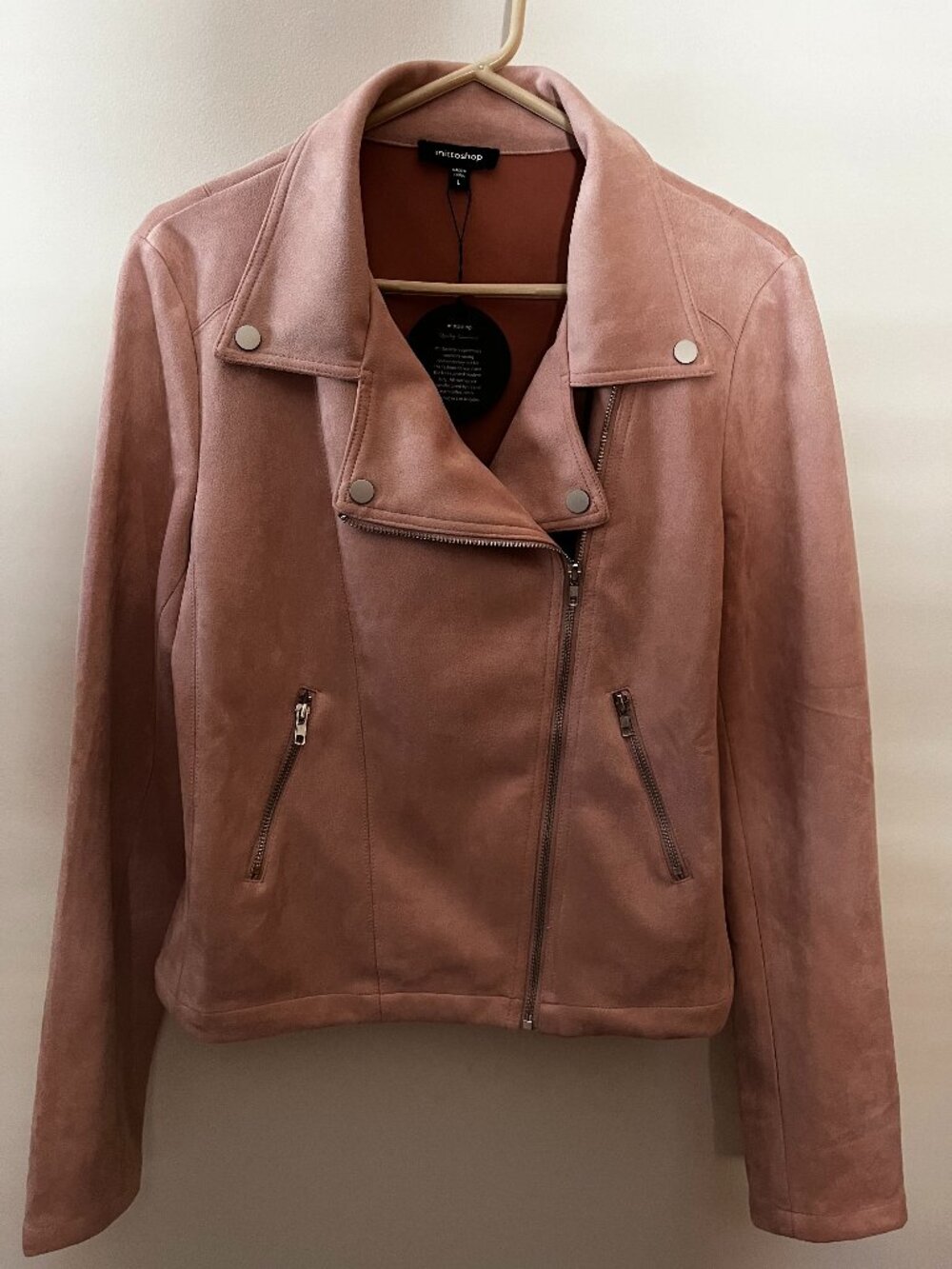 Mittoshop Faux Suede Biker Jacket / Mauve / Size L